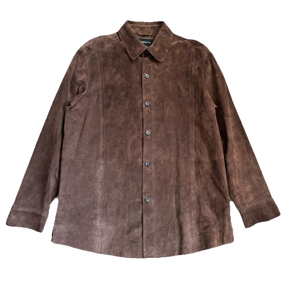 Vtg 90s Claiborne 100% Suede Leather Shirt Jacket Men M Brown Shacket Western